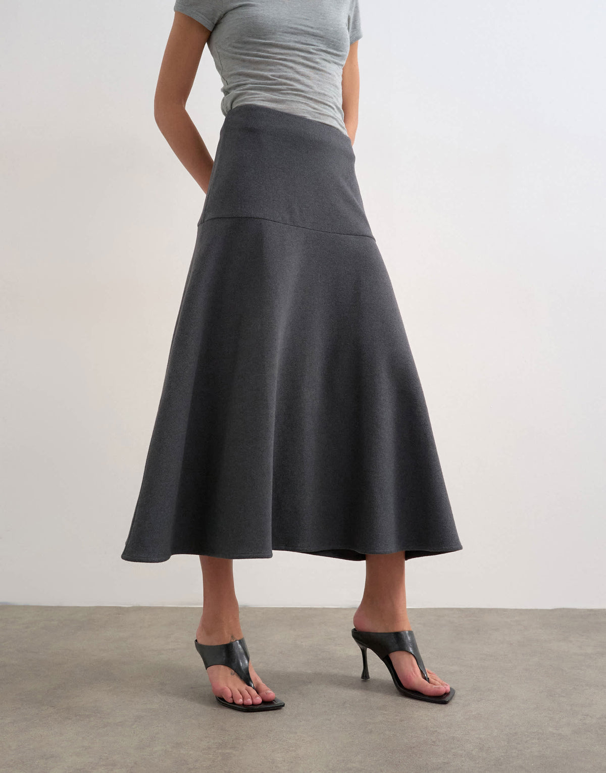 Topshop soft touch drop waist maxi skirt in charcoal grey