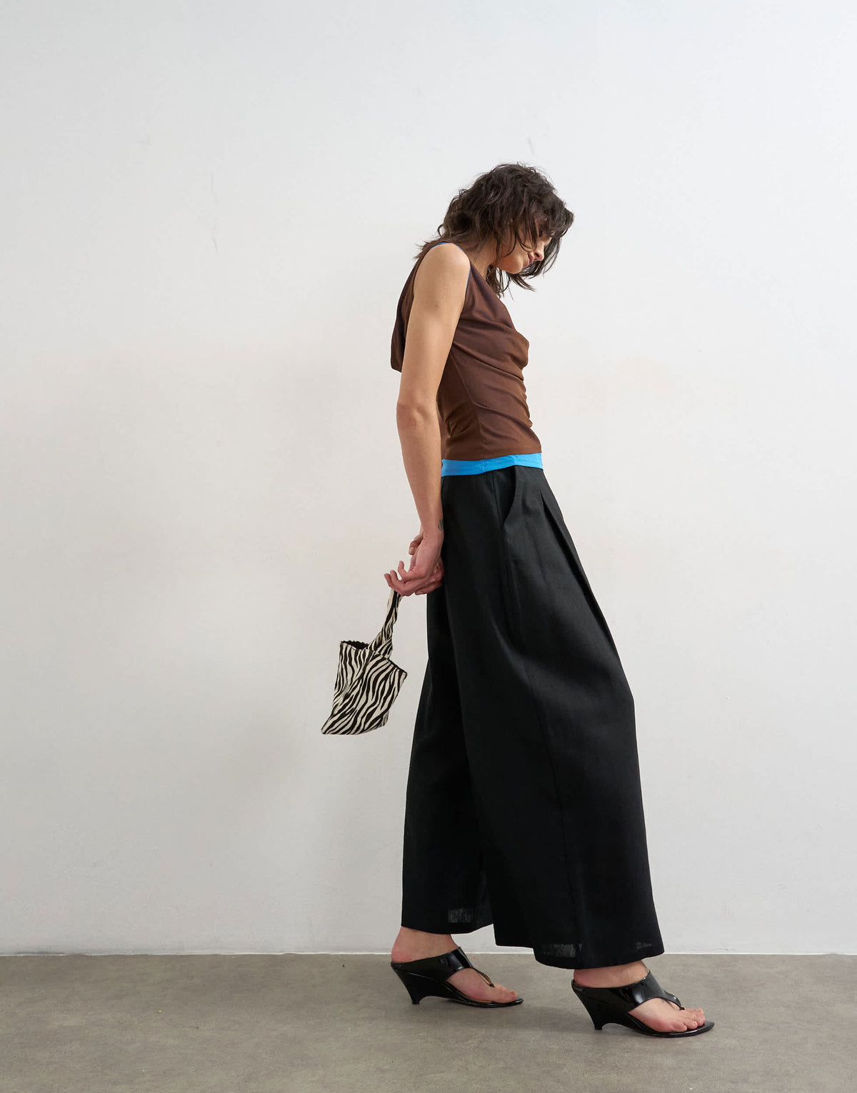 Topshop linen A line wide leg trouser in black
