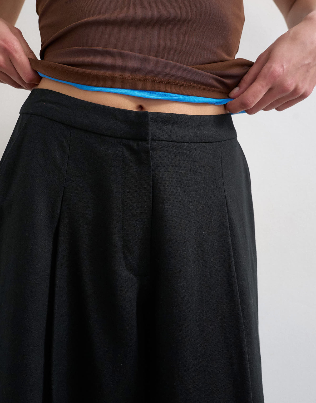 Topshop linen A line wide leg trouser in black