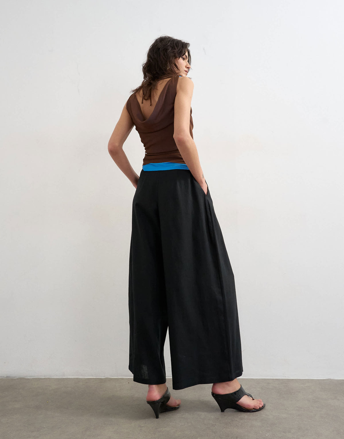 Topshop linen A line wide leg trouser in black