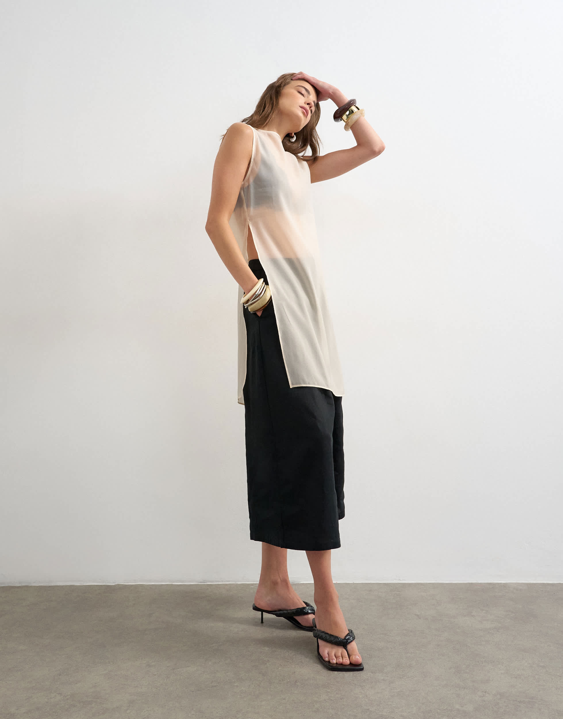 Culotte trapèze en lin noir Topshop