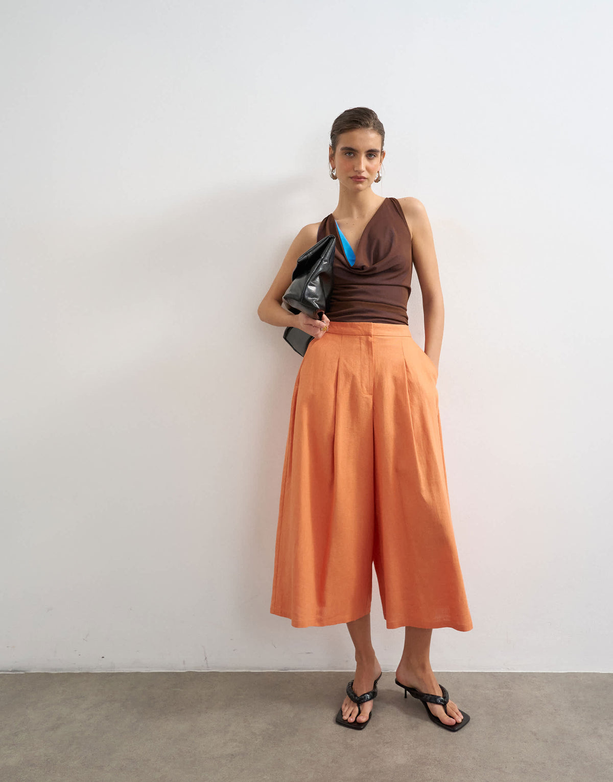 Topshop linen A line culotte in washed orange