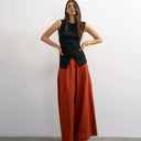 Topshop linen A line wide leg trouser in rust