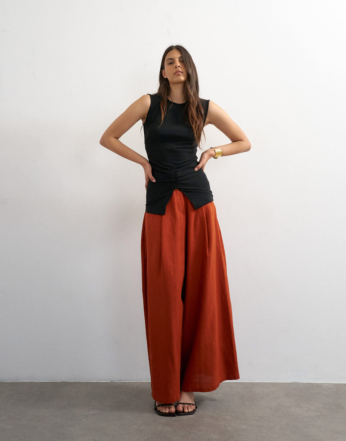 Topshop linen A line wide leg trouser in rust