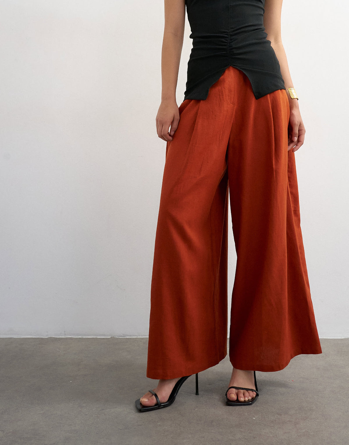 Topshop linen A line wide leg trouser in rust