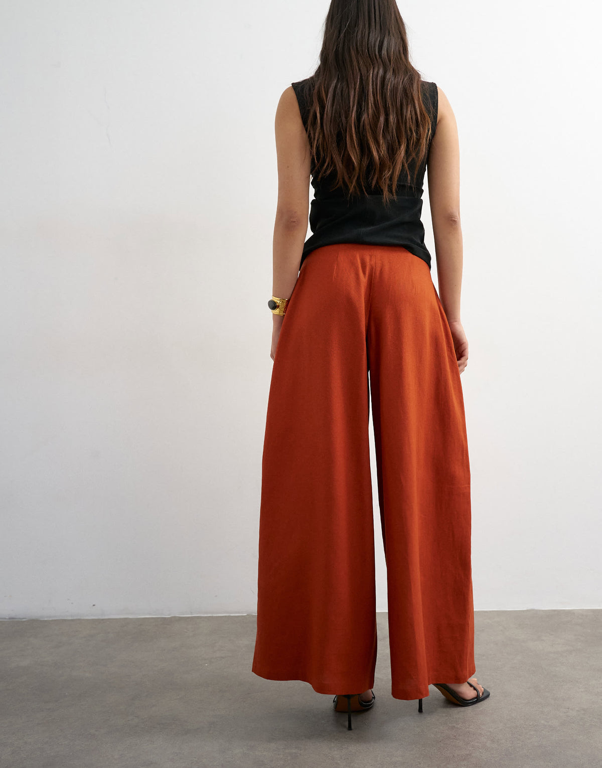 Topshop linen A line wide leg trouser in rust