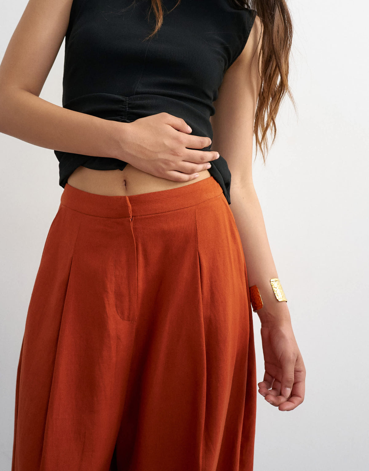 Topshop linen A line wide leg trouser in rust