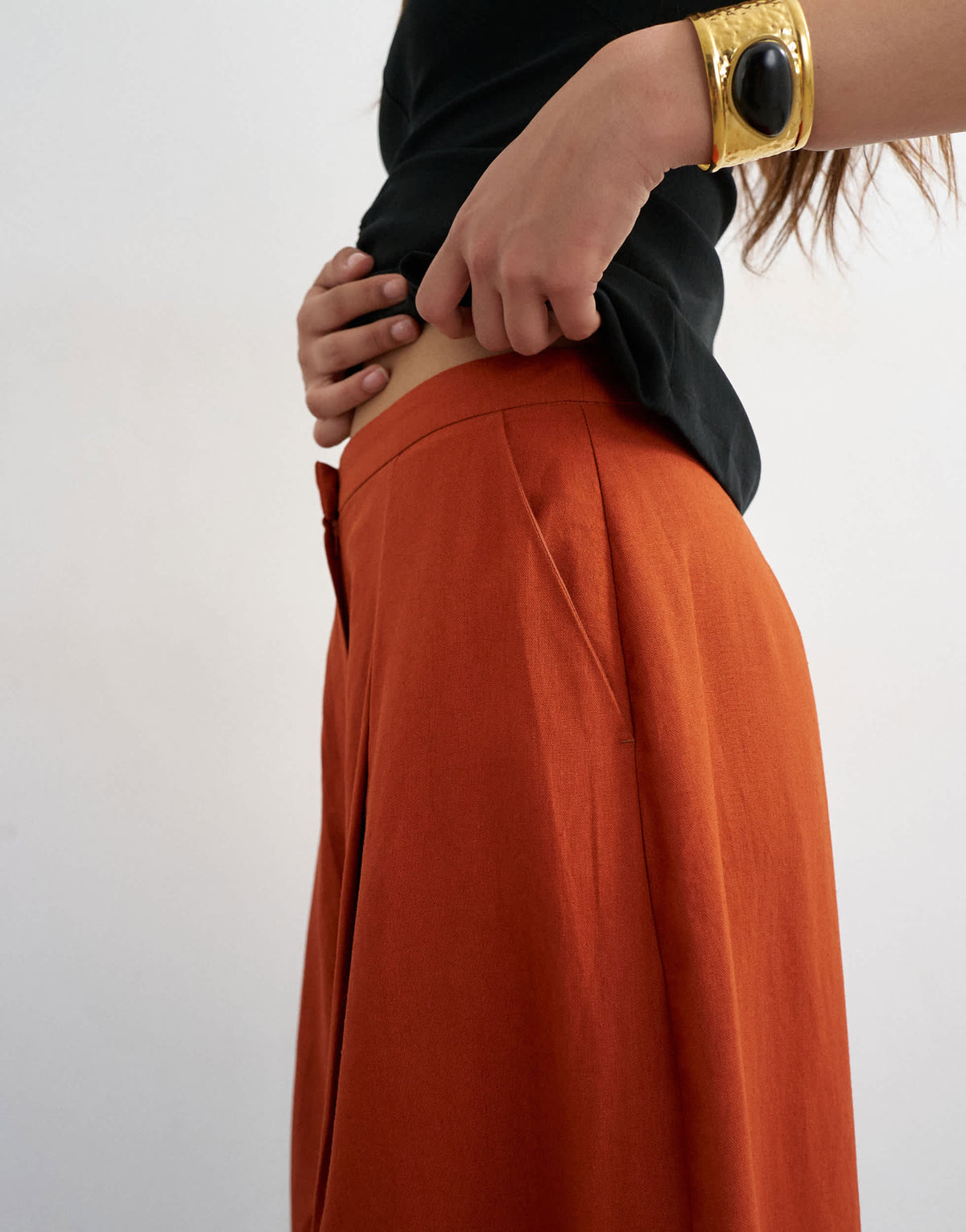 Topshop linen A line wide leg trouser in rust