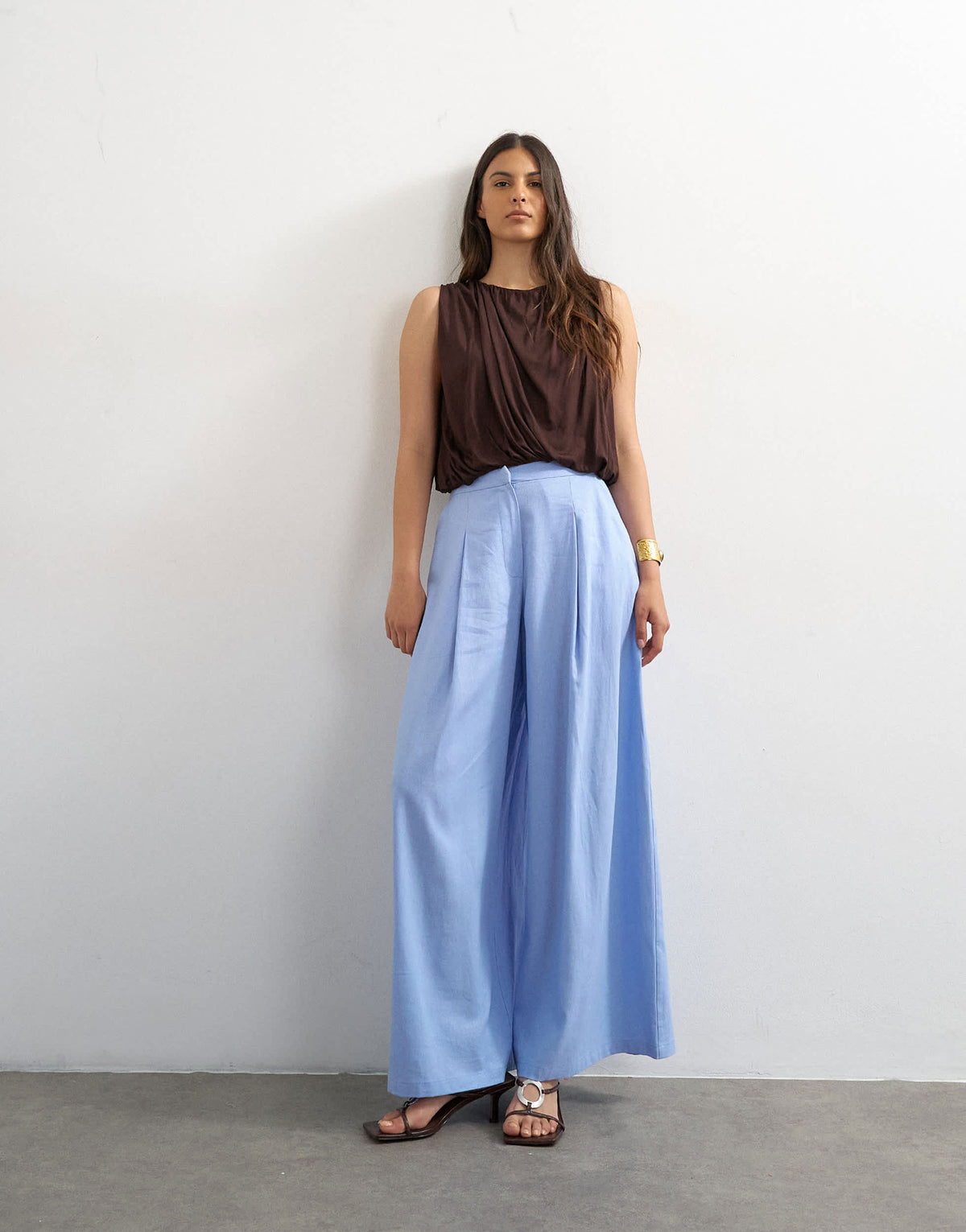 Topshop linen A line wide leg trouser in light blue