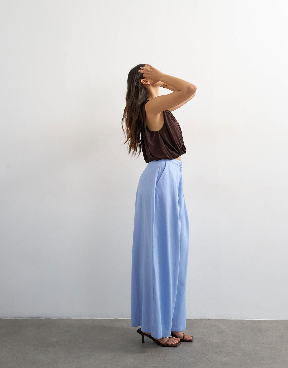 Topshop linen A line wide leg trouser in light blue