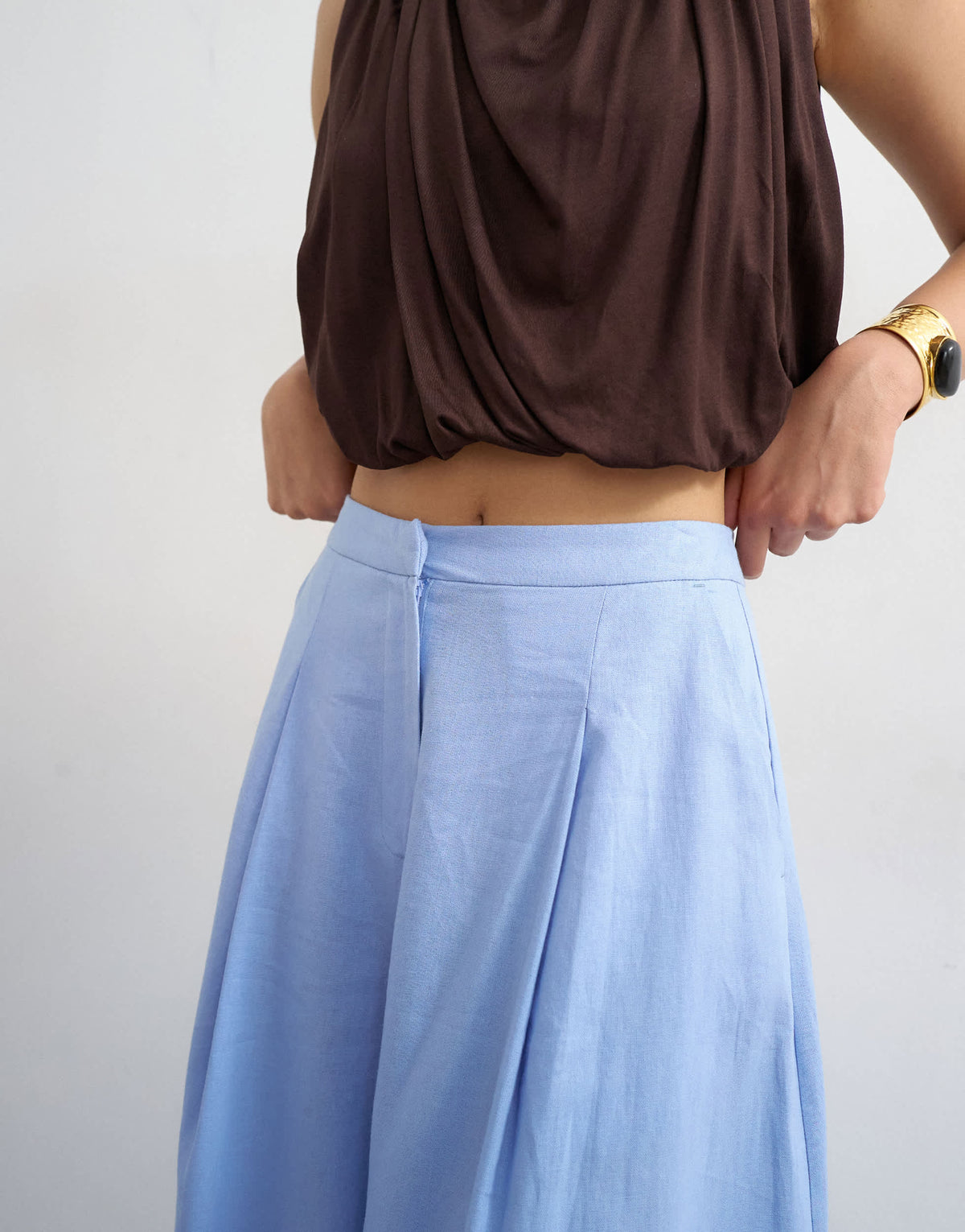 Topshop linen A line wide leg trouser in light blue