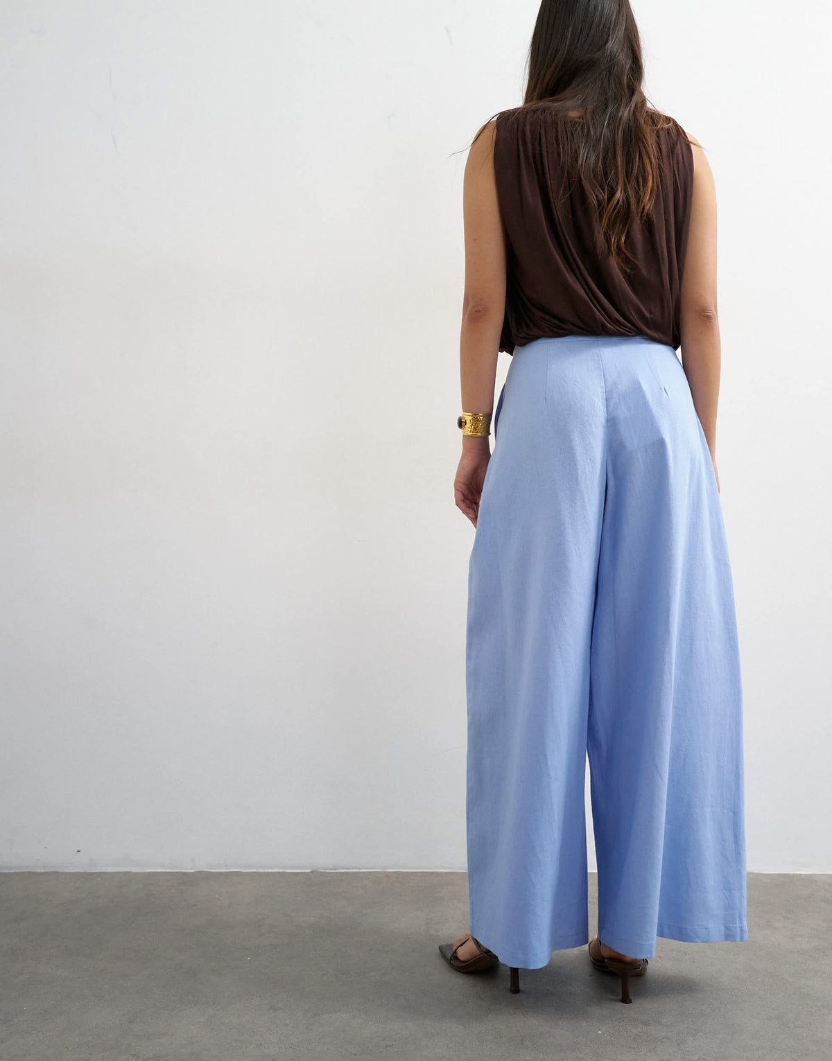 Topshop linen A line wide leg trouser in light blue