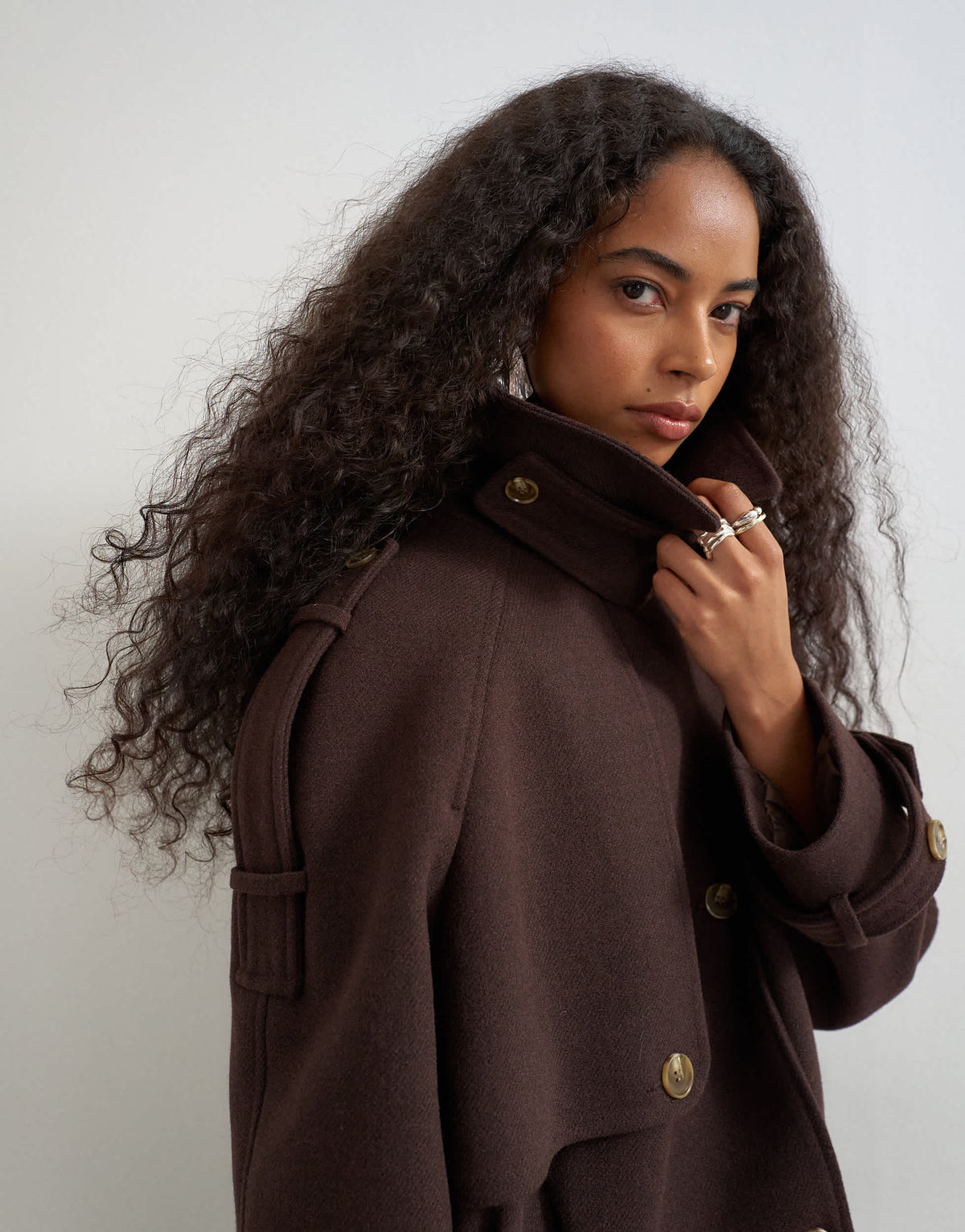 Topshop cropped wool blend trench in brown
