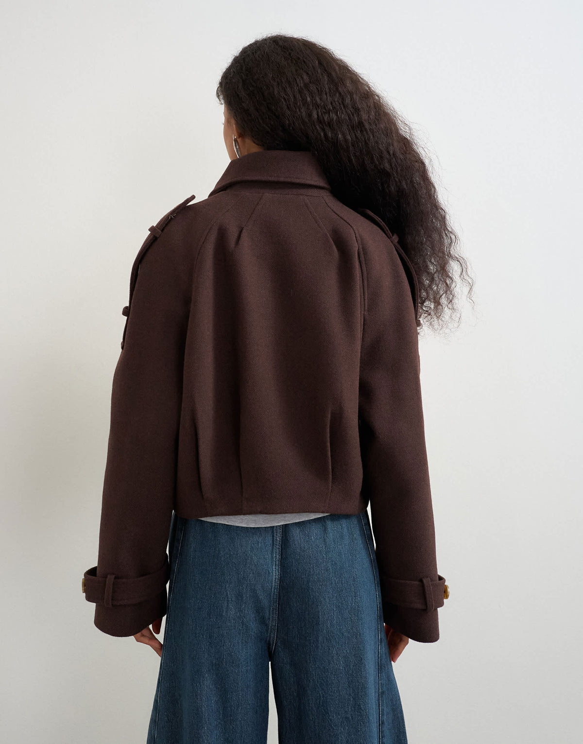 Topshop cropped wool blend trench in brown