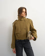 Topshop cropped wool blend trench in khaki