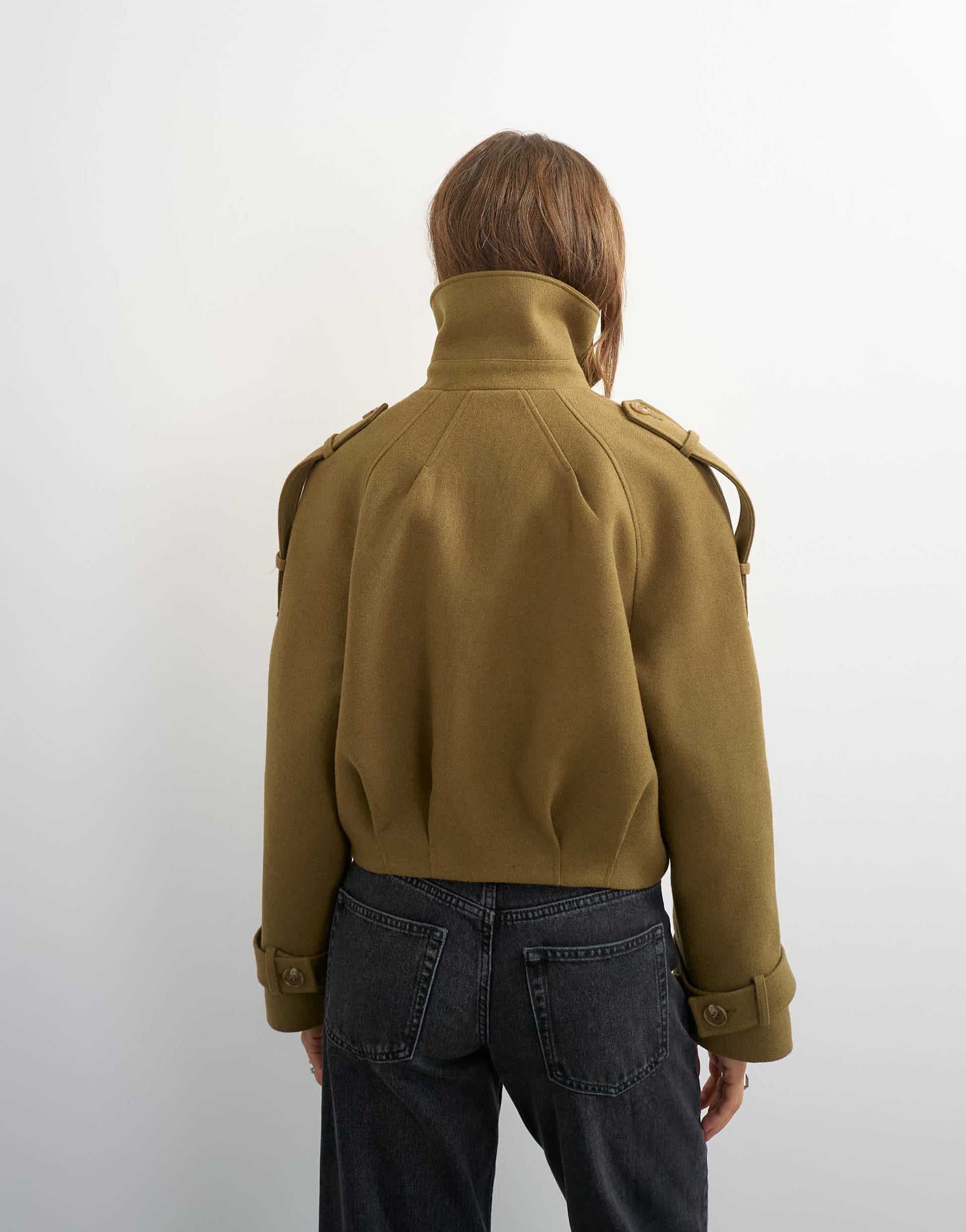 Topshop cropped wool blend trench in khaki