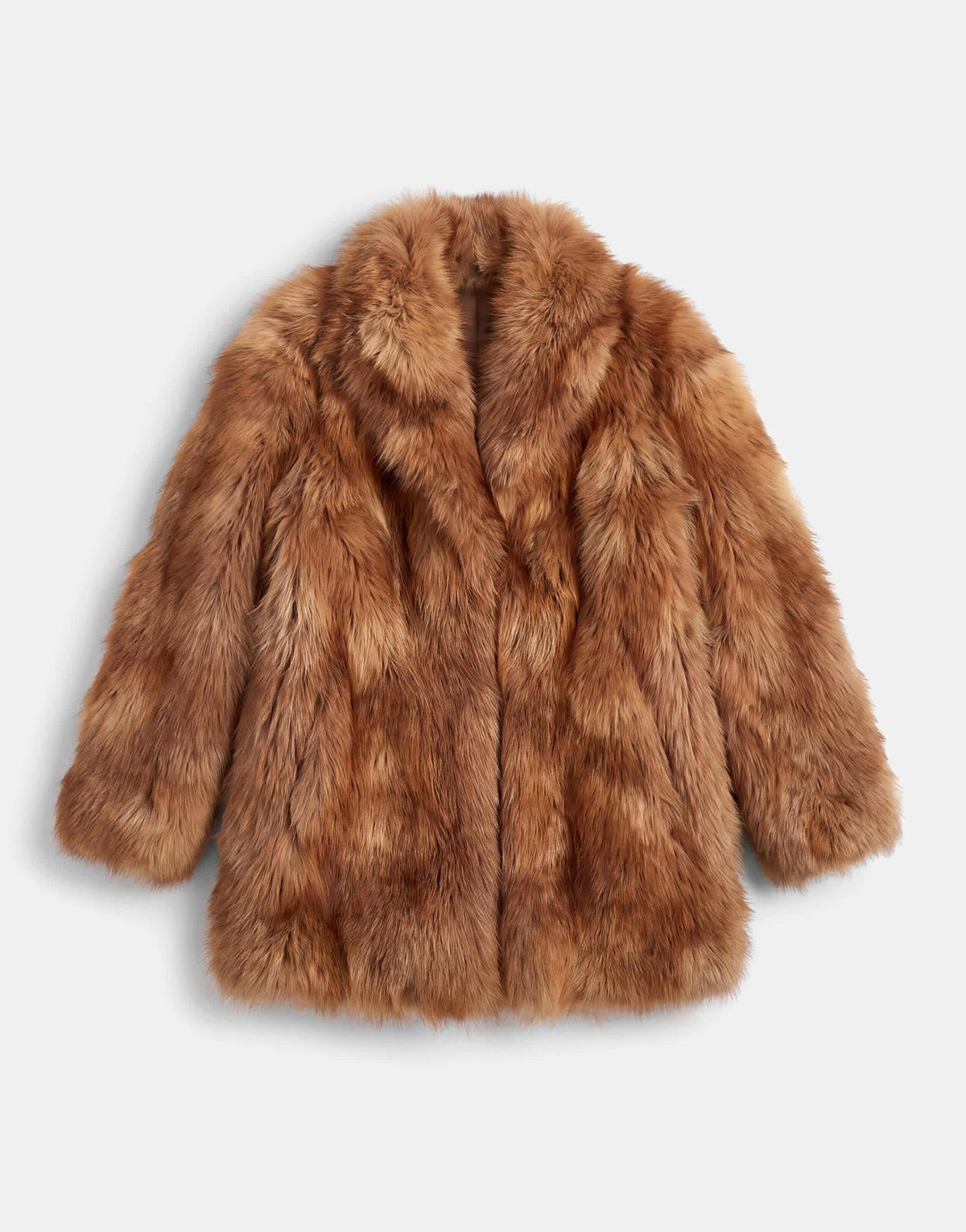 Topshop collarless mid length faux fur coat in multi