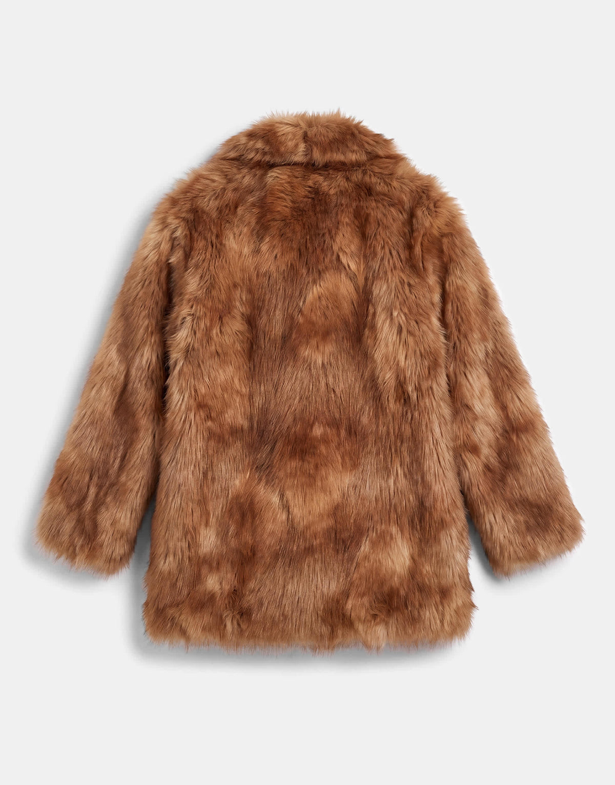 Topshop collarless mid length faux fur coat in multi