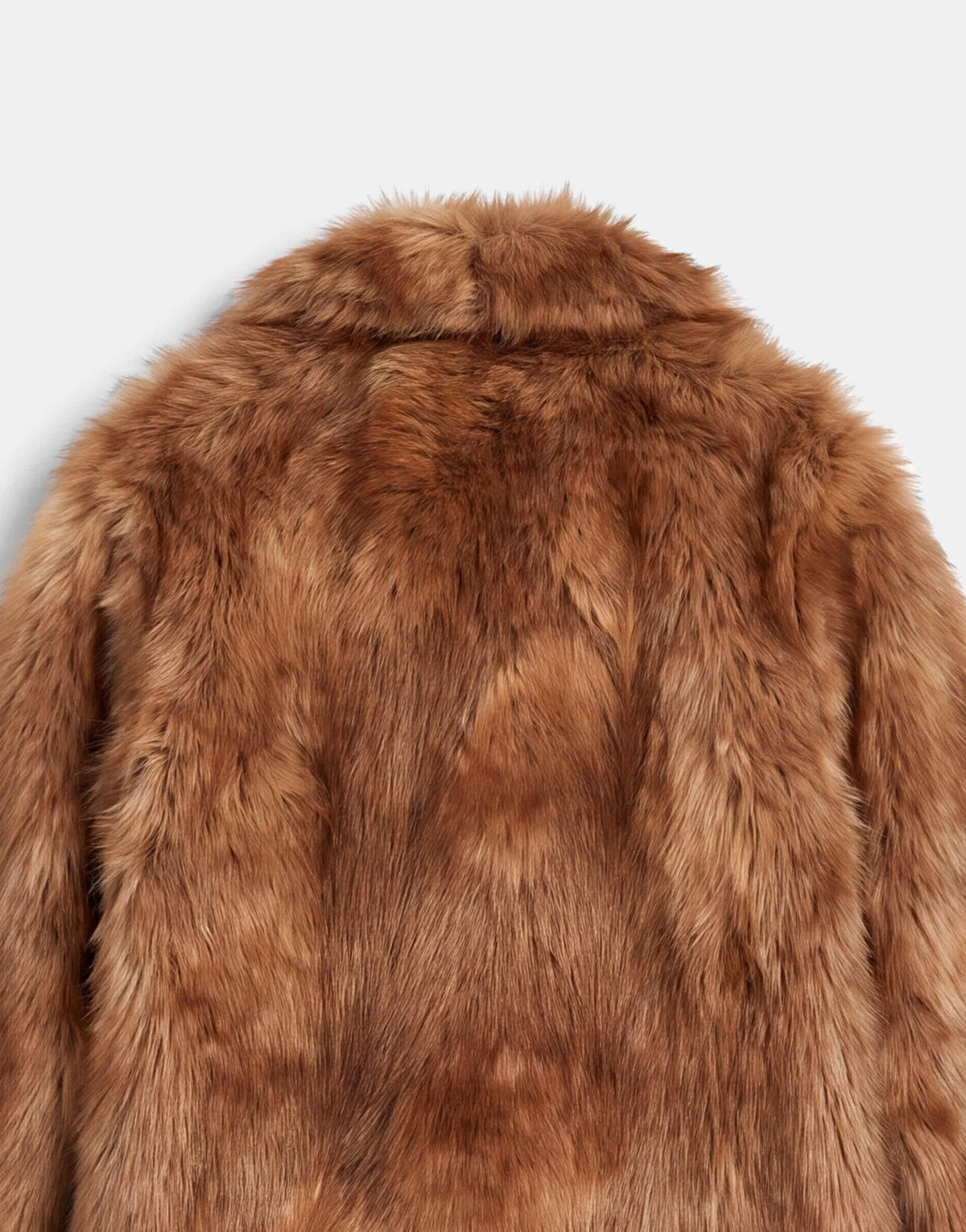 Topshop collarless mid length faux fur coat in multi