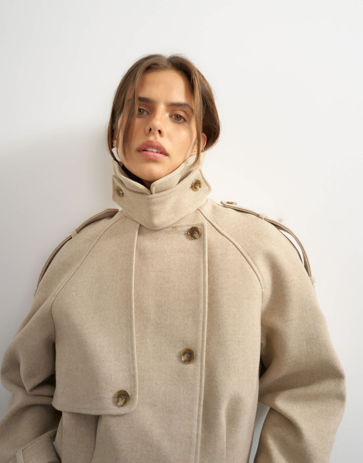 Topshop cropped wool blend trenchÂ in stone