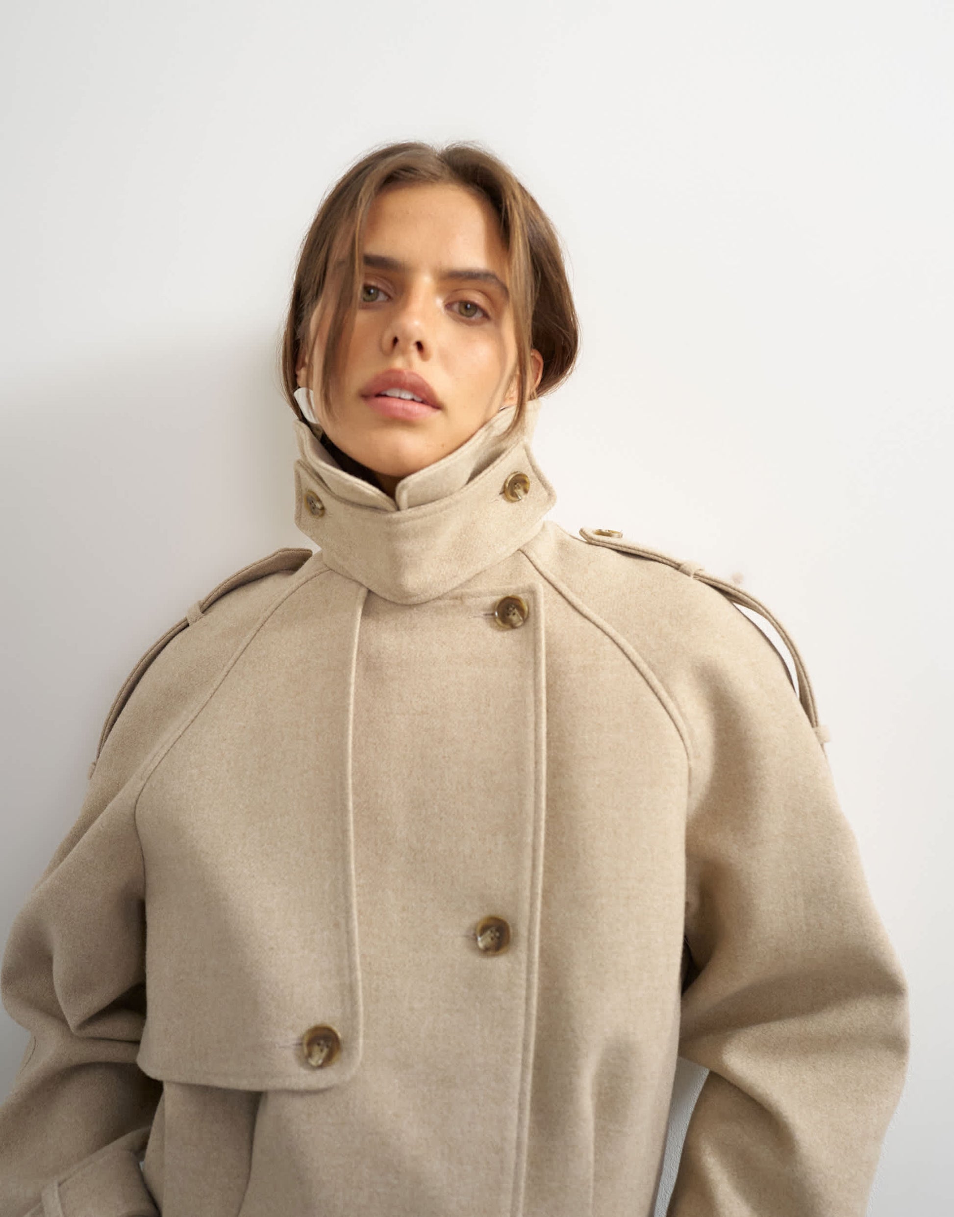 Topshop cropped wool blend trenchÂ in stone