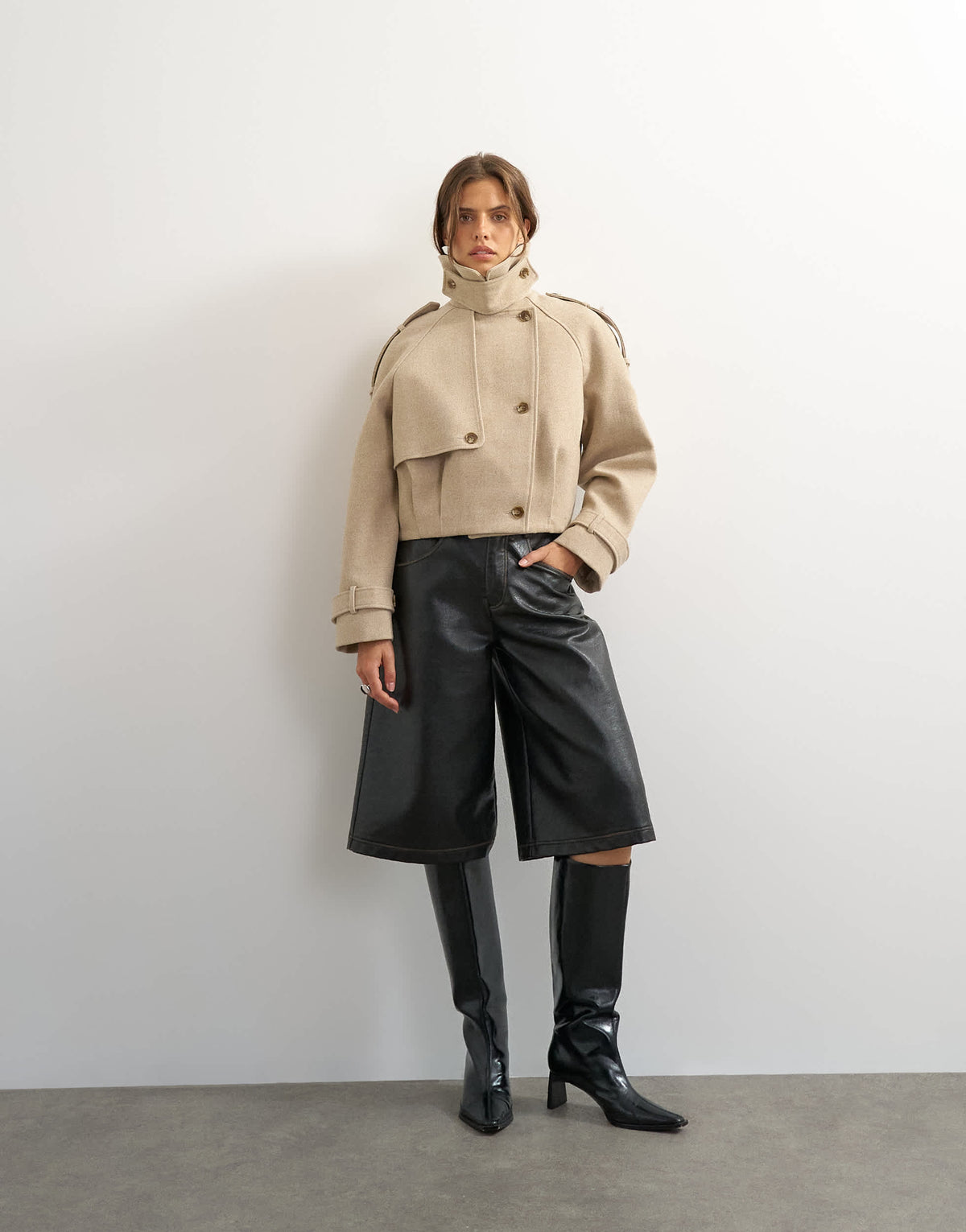 Topshop cropped wool blend trenchÂ in stone