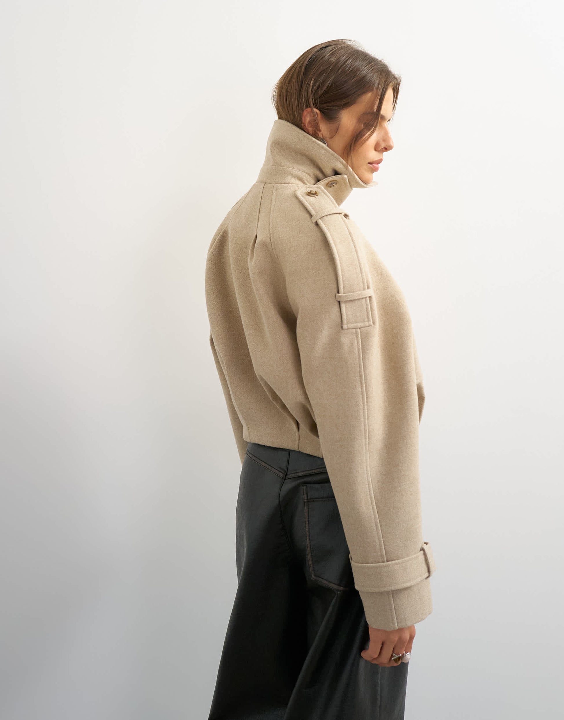 Topshop cropped wool blend trenchÂ in stone