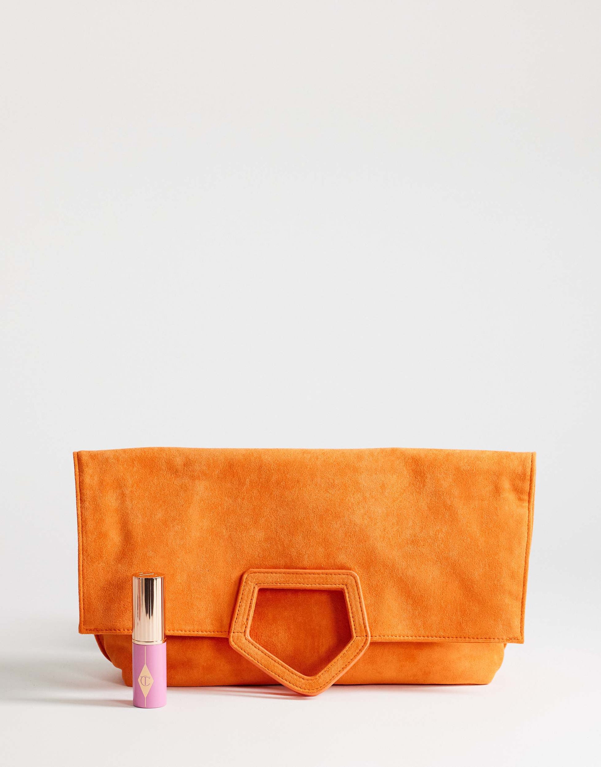 Topshop Gregry oversized folded clutch bag in orange suedette