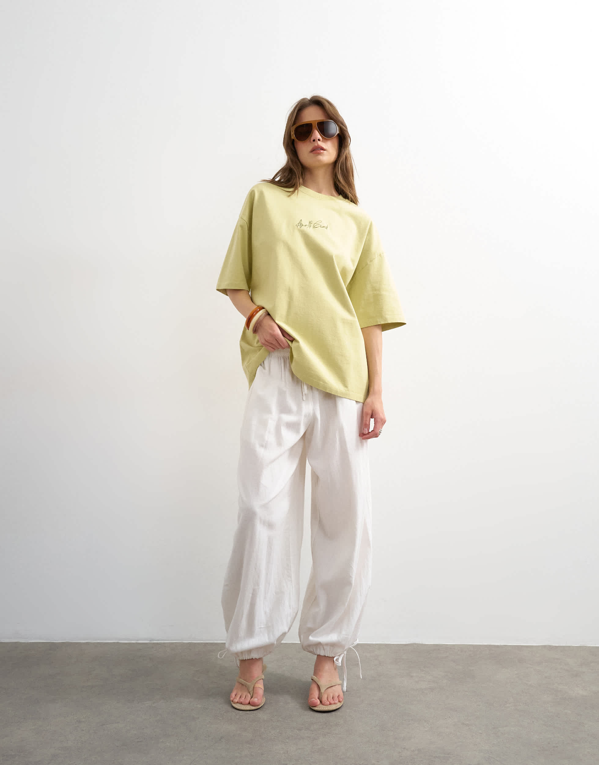 Topshop Amalfi embroidered graphic oversized tee in lime green