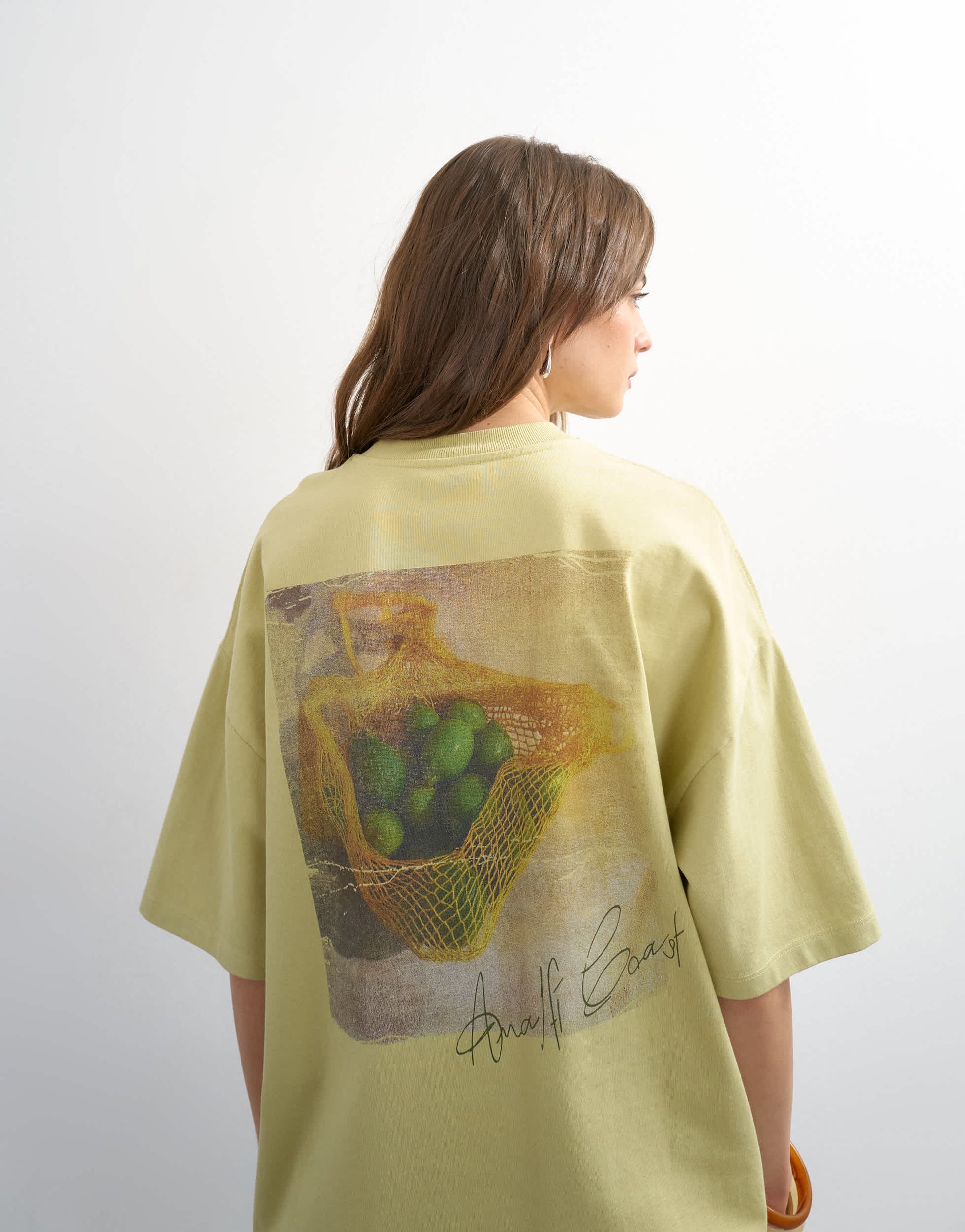 Topshop 'Amalfi' embroidered graphic oversized tee in lime green
