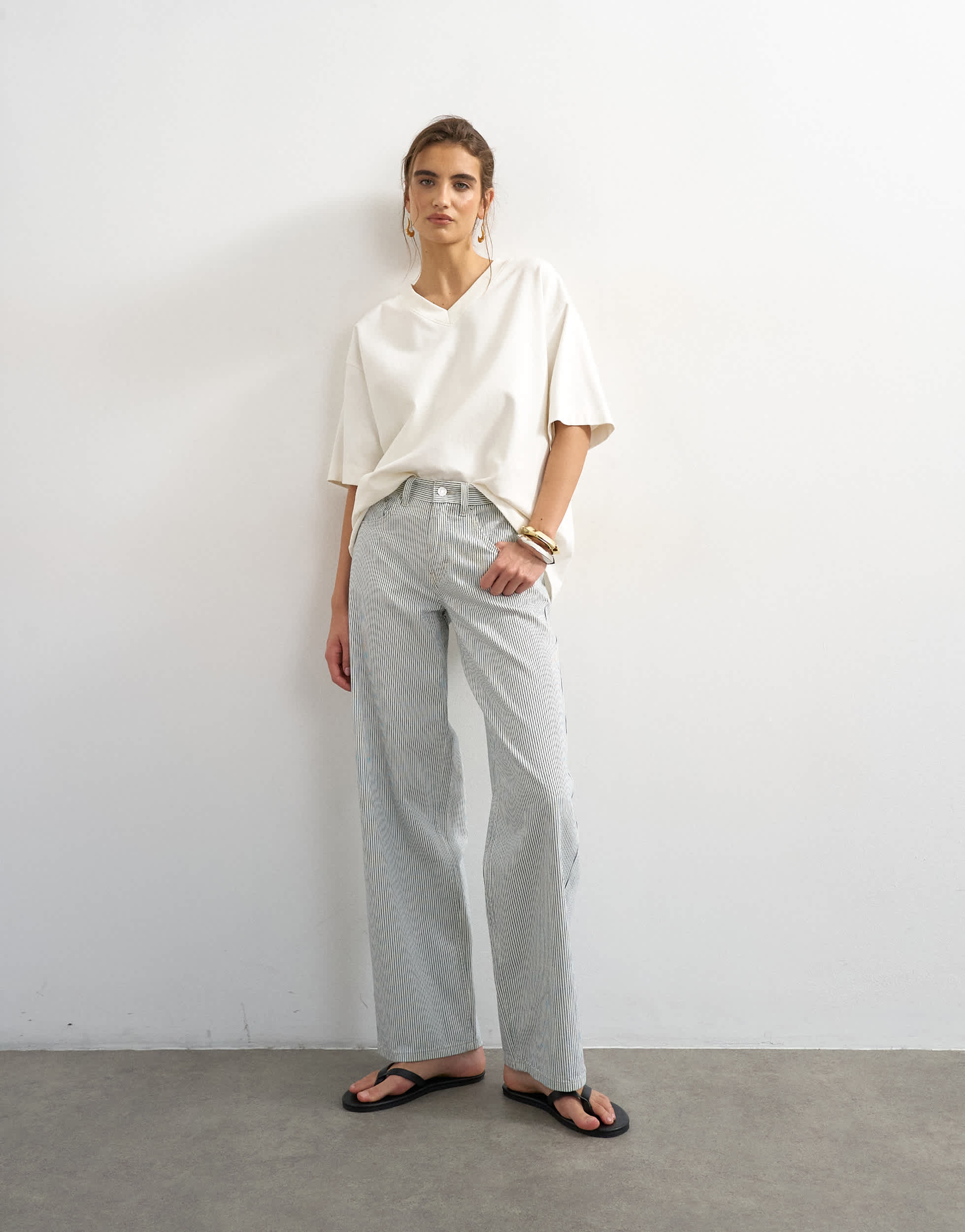 Topshop Cinch low rise relaxed jean in blue and white stripe