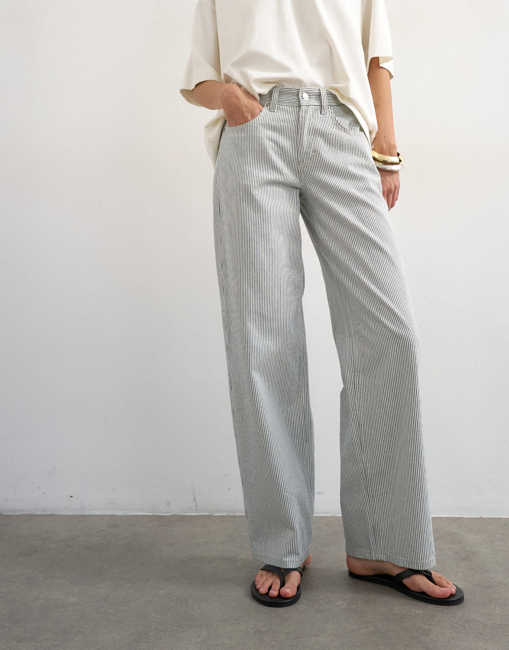 Topshop Cinch low rise relaxed jean in blue and white stripe