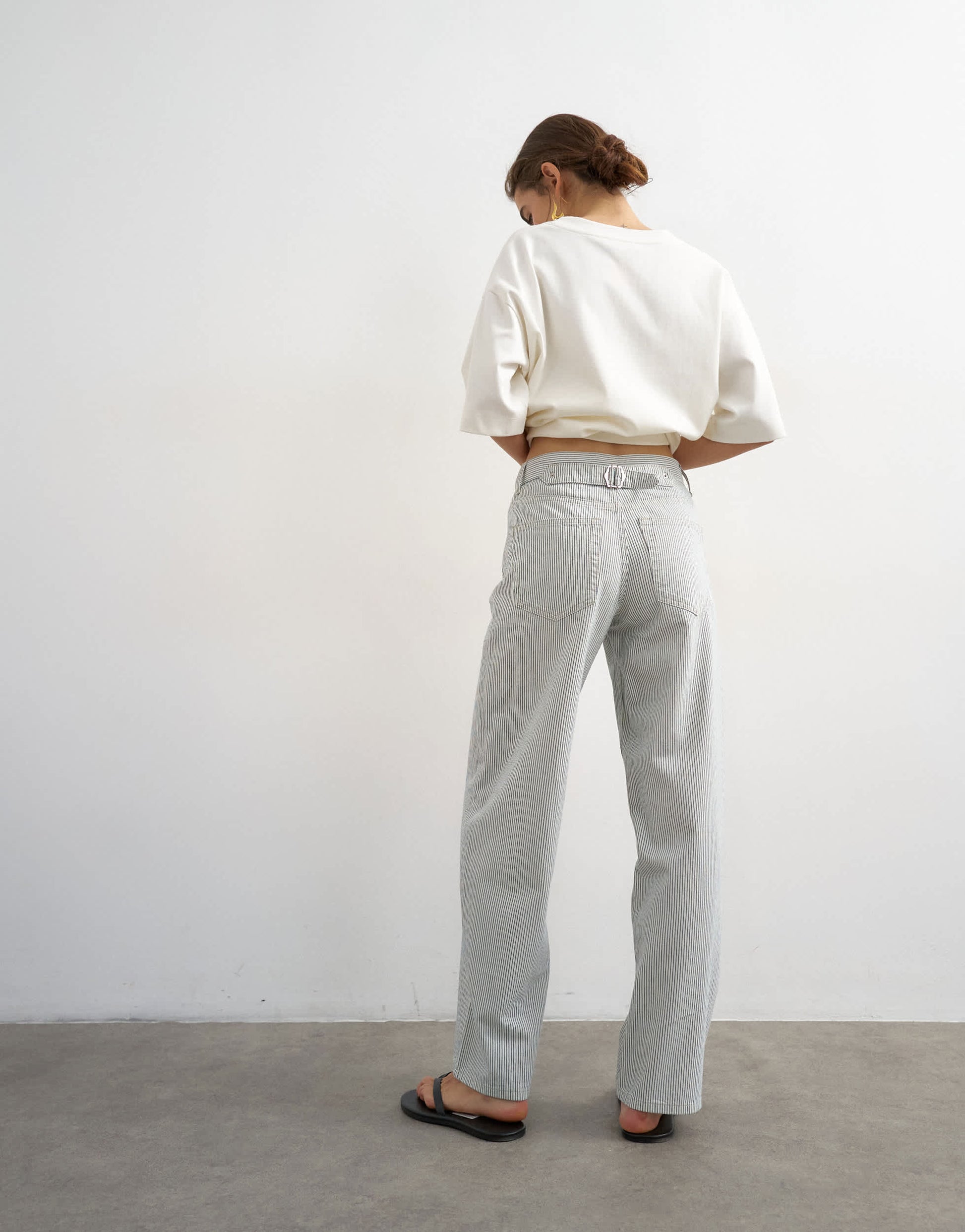 Topshop Cinch low rise relaxed jean in blue and white stripe