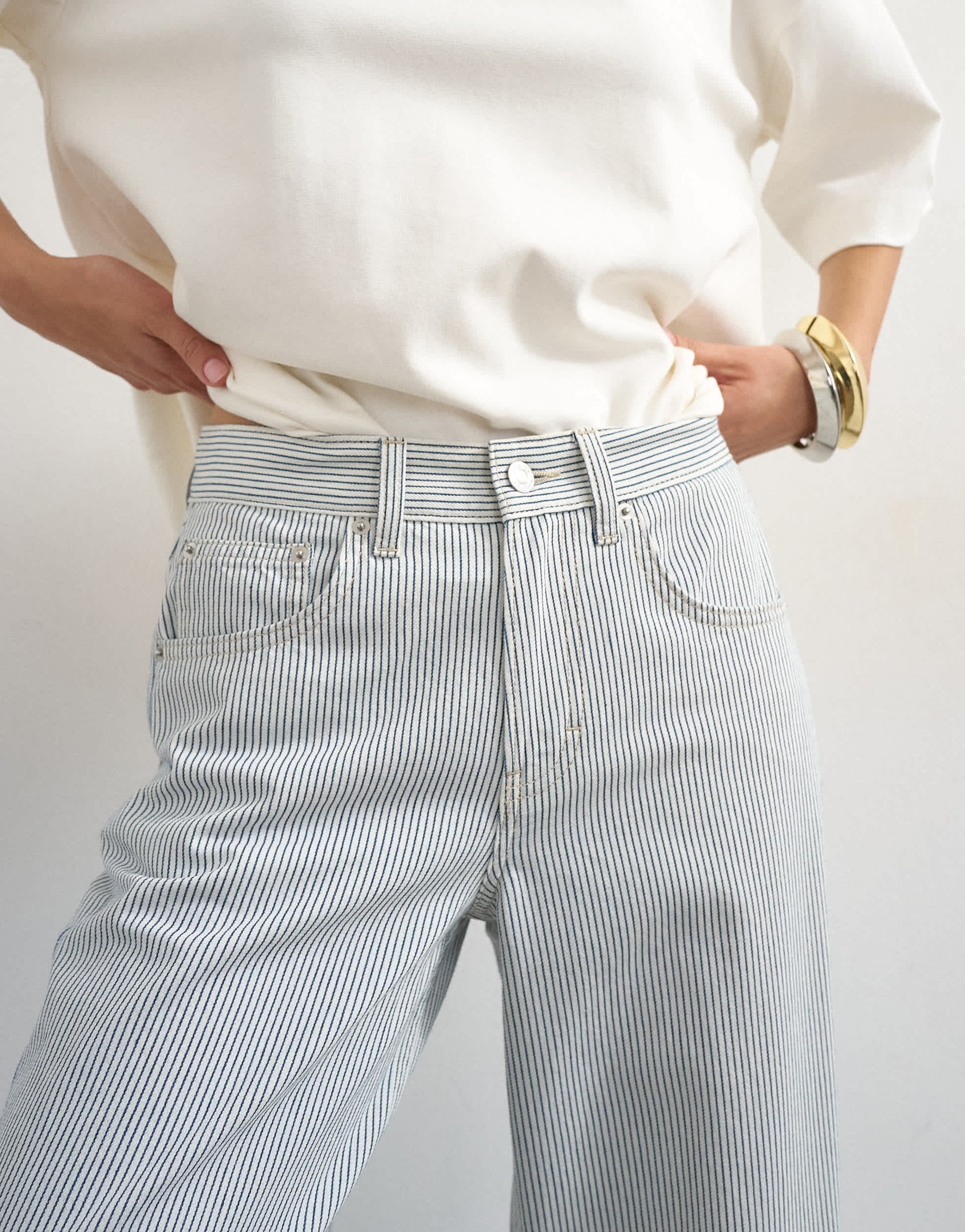 Topshop Cinch low rise relaxed jean in blue and white stripe
