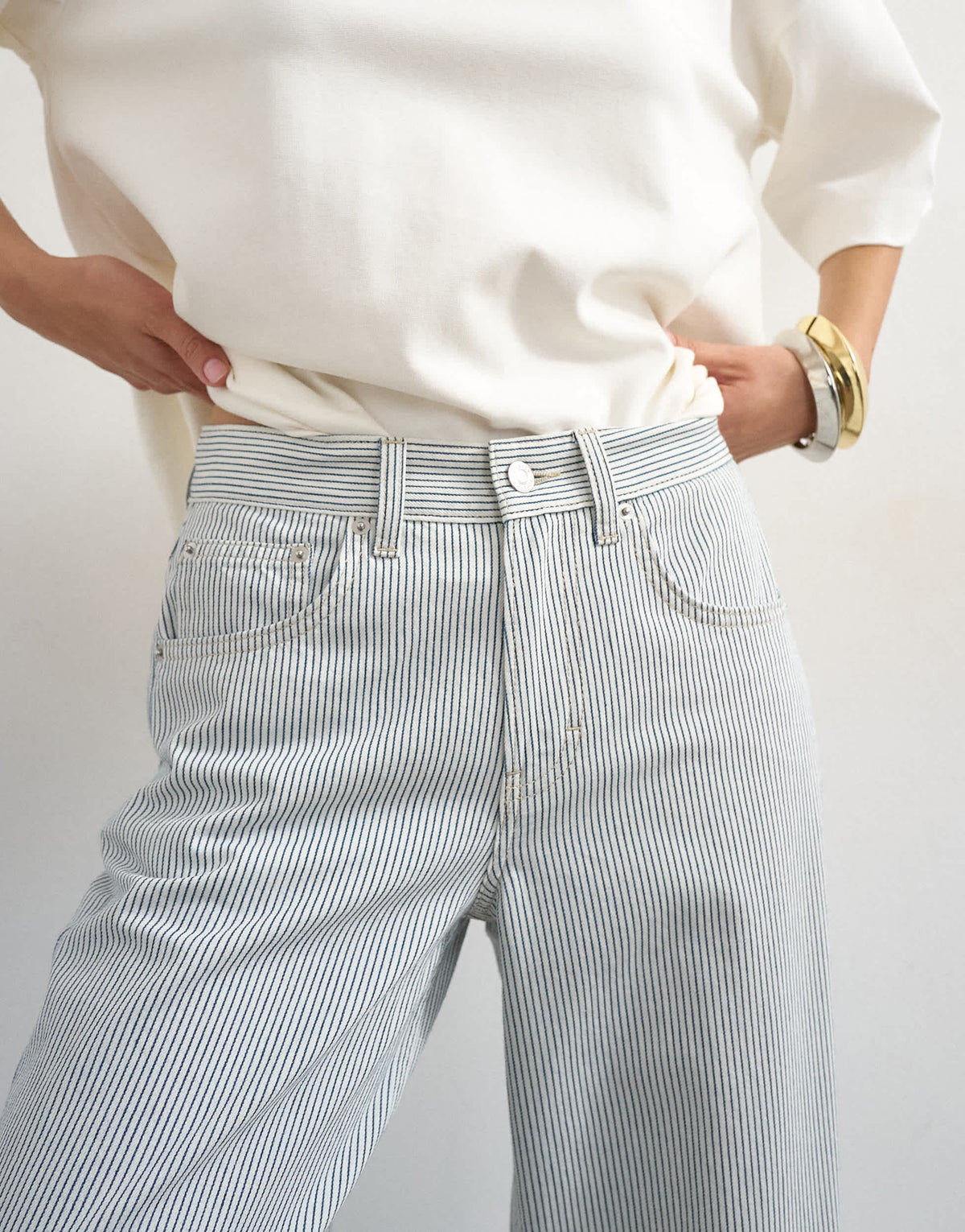 Topshop Cinch low rise relaxed jean in blue and white stripe