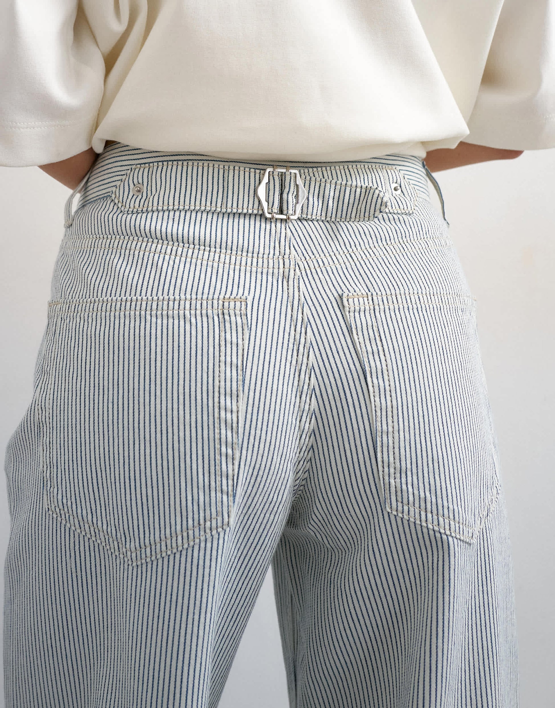 Topshop Cinch low rise relaxed jean in blue and white stripe