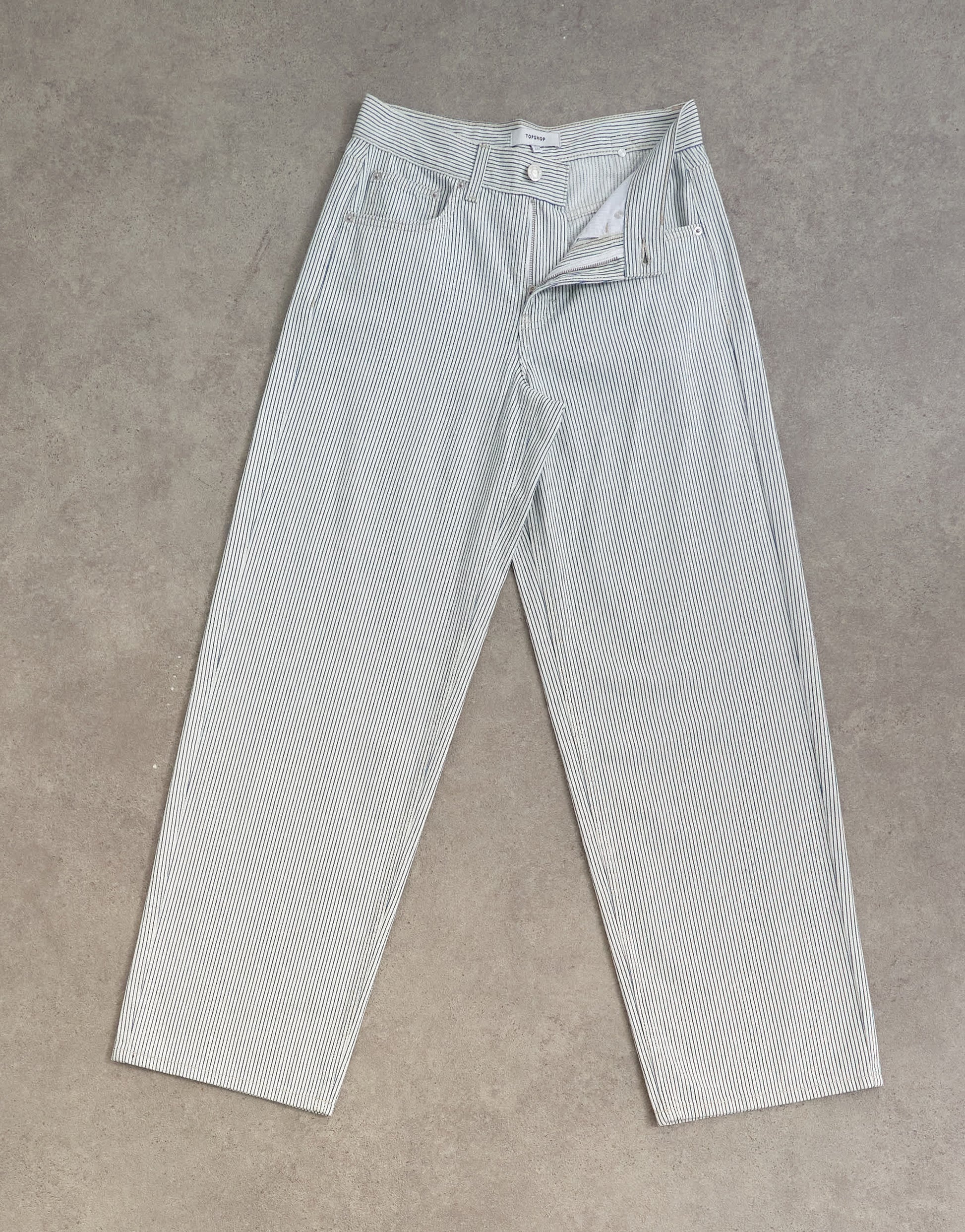 Topshop Cinch low rise relaxed jean in blue and white stripe