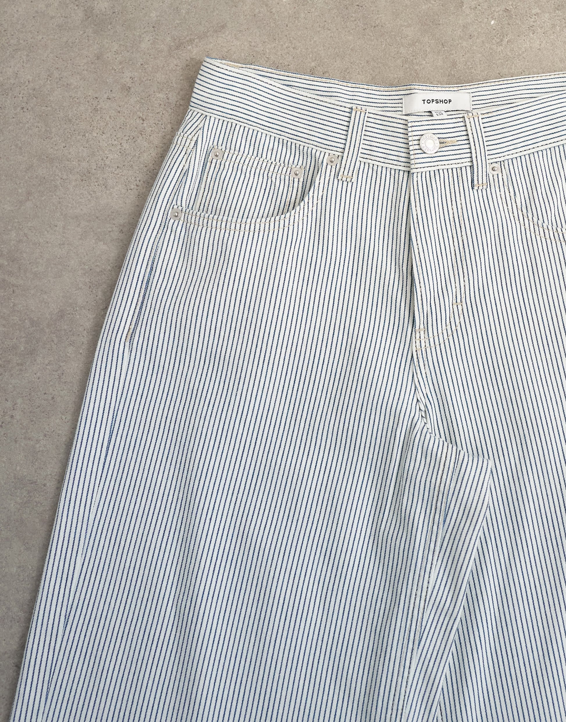 Topshop Cinch low rise relaxed jean in blue and white stripe