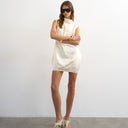 Topshop satin funnel neck tulip mini dress in off white