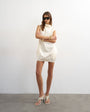 Topshop satin funnel neck tulip mini dress in off white