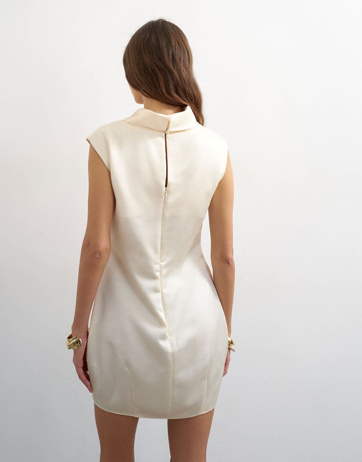 Topshop satin funnel neck tulip mini dress in off white