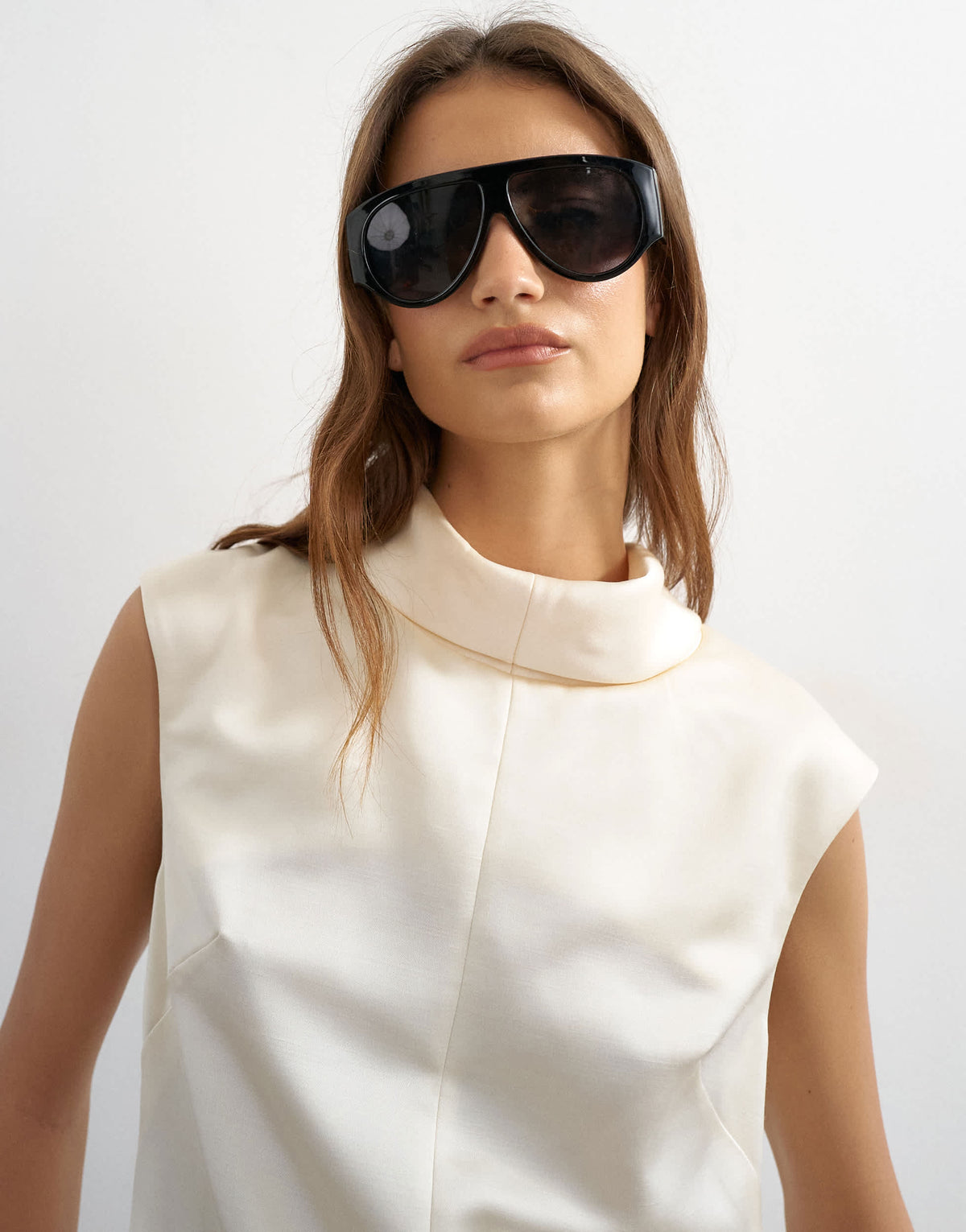 Topshop satin funnel neck tulip mini dress in off white