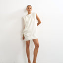 Topshop clean structured shoulder pad mini dress in off white