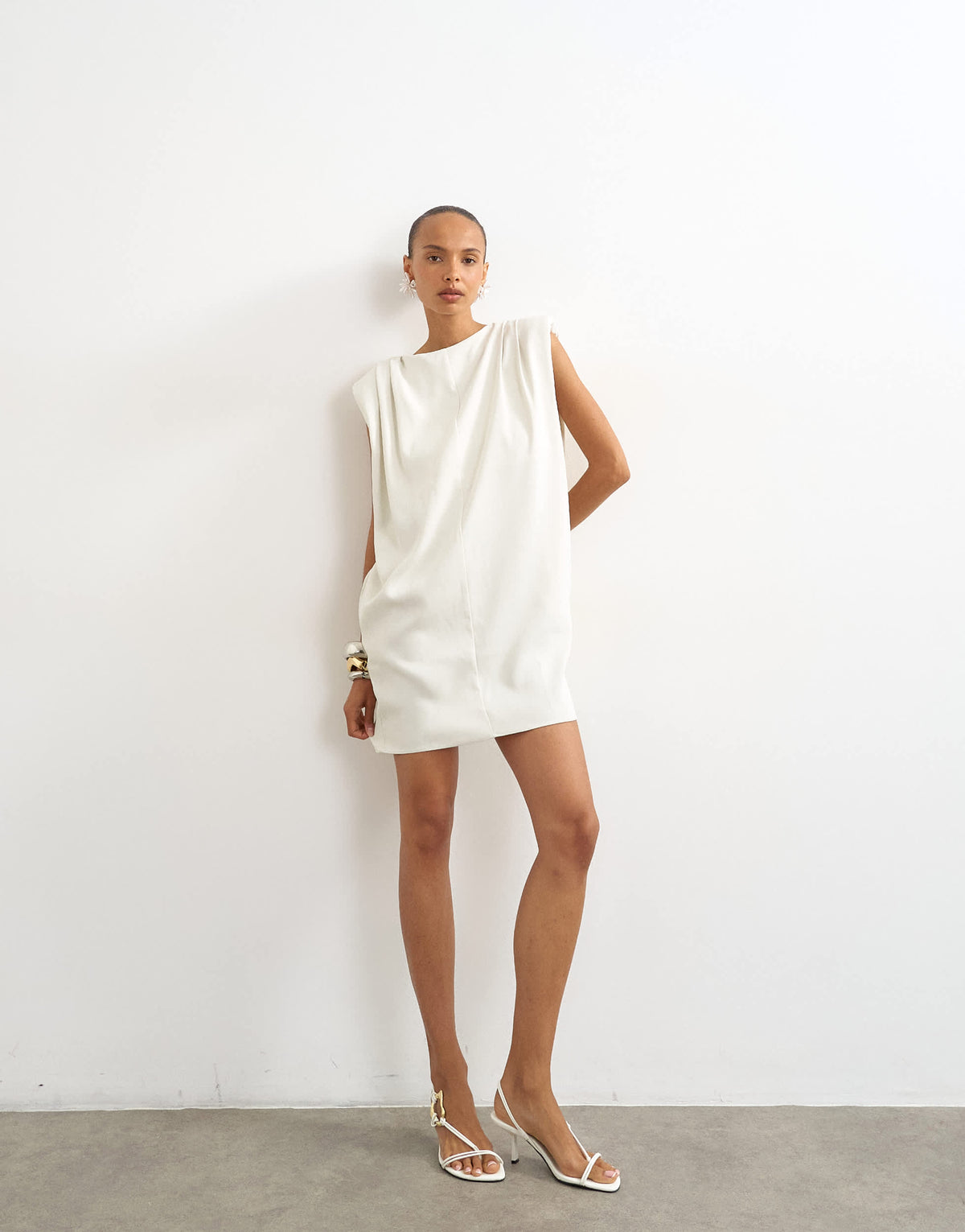 Topshop clean structured shoulder pad mini dress in off white