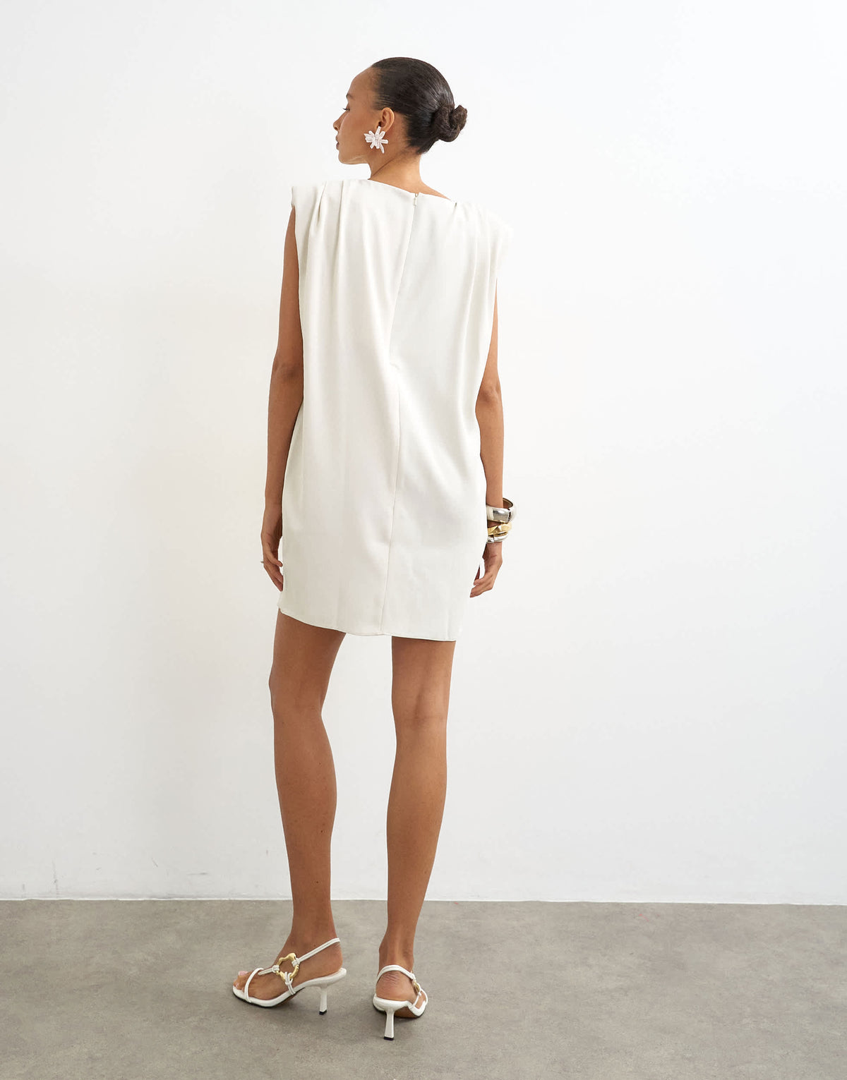 Topshop clean structured shoulder pad mini dress in off white