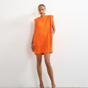 Topshop clean structured shoulder pad mini dress in fiery orange
