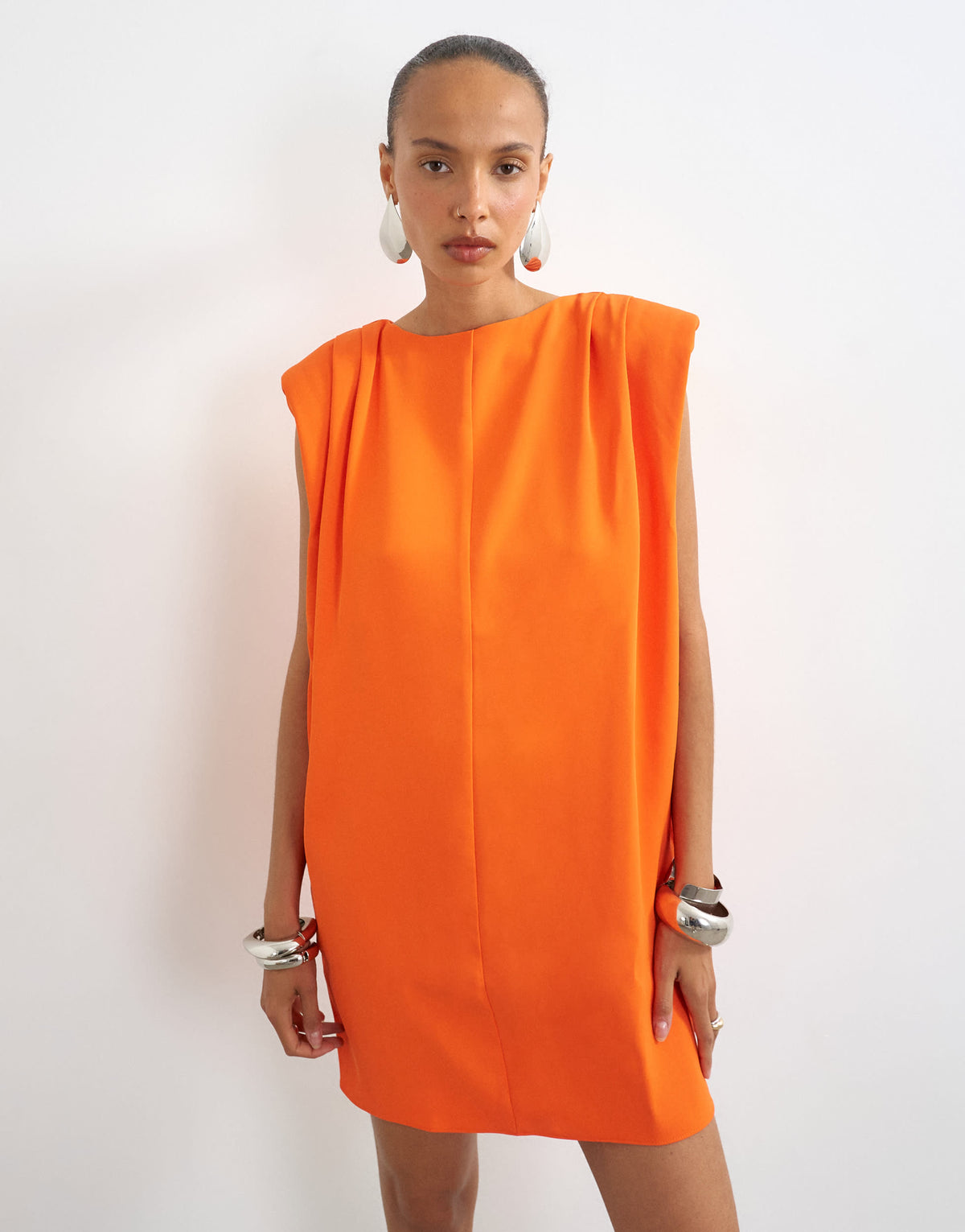Topshop clean structured shoulder pad mini dress in fiery orange