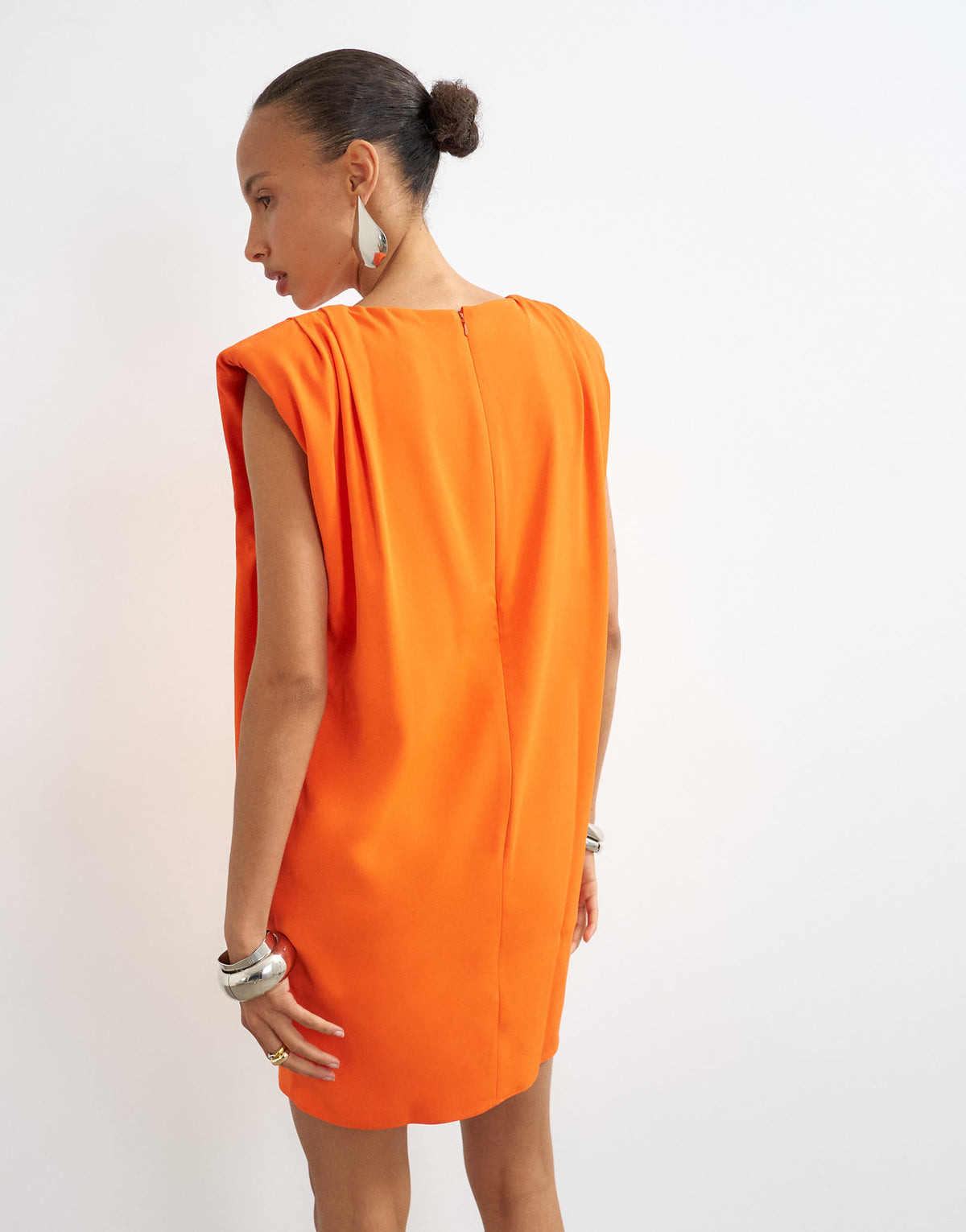 Topshop clean structured shoulder pad mini dress in fiery orange