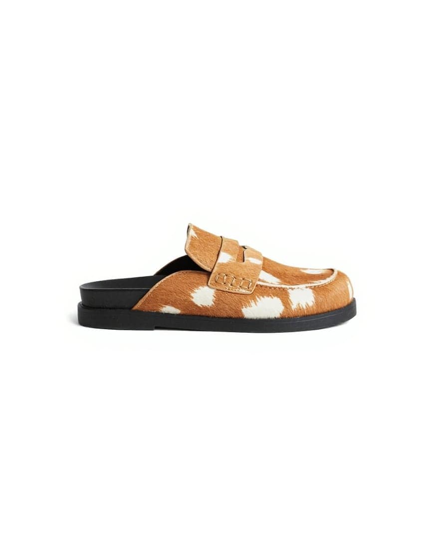 Topshop Addie hair on real leather mule loafer in large deer print