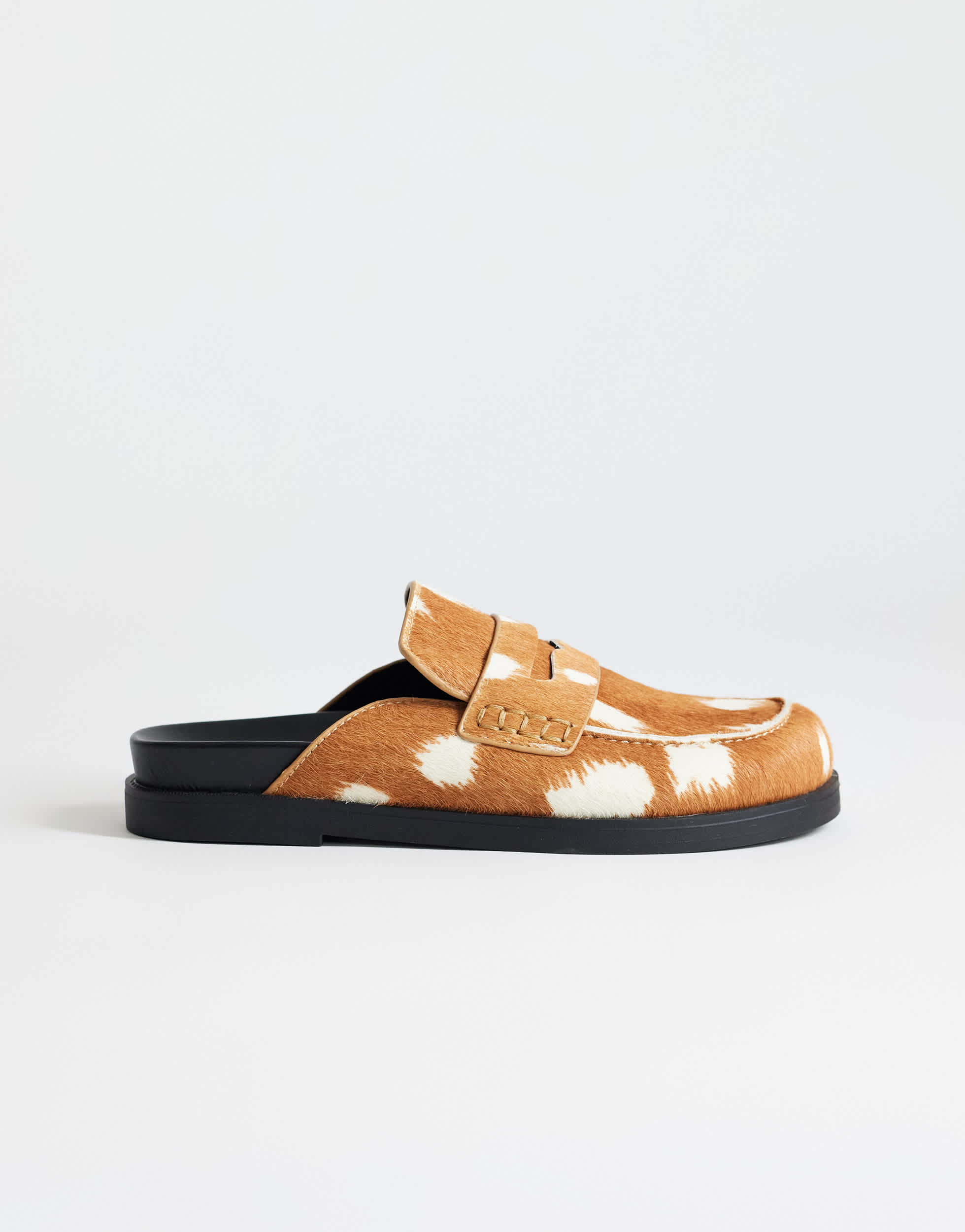 Topshop Addie hair on real leather mule loafer in large deer print